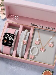 π6/1pc Women's Cute Fashion LED Heart-Shaped Digital Display Electronic Watch, img 3906